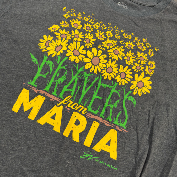 GV Art Prayers From Maria Men's XL Gray Cotton Short Sleeve Flower Graphic Print - Picture 3 of 7